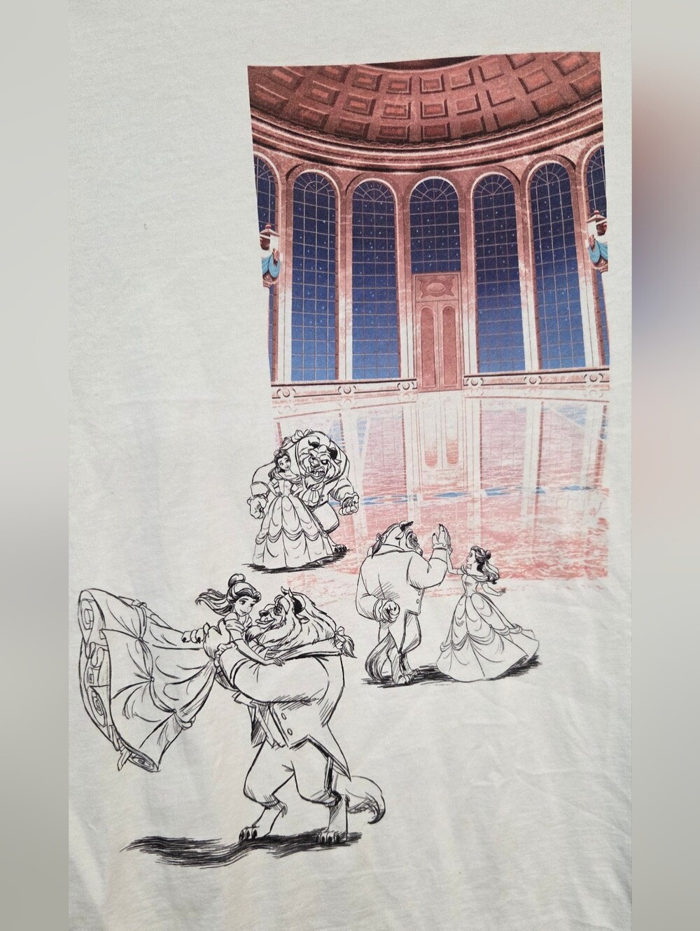 Licensed Disney to Zuni Sportswear Beauty & Beast T Shirt, White Medium